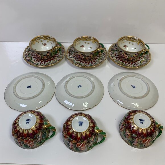 Antique RARE Capodimonte Italy Cherub Sea Serpent Twist Handle 6 Cups & Saucers! - Picture 7 of 16
